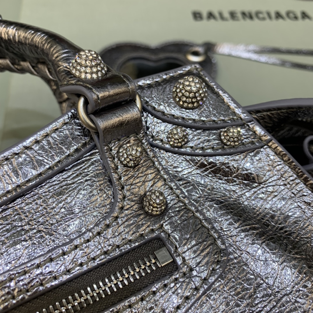 Balenciaga Neo Cagole XS Handbag With Rhinestones Shoulder Bag Silver Gray